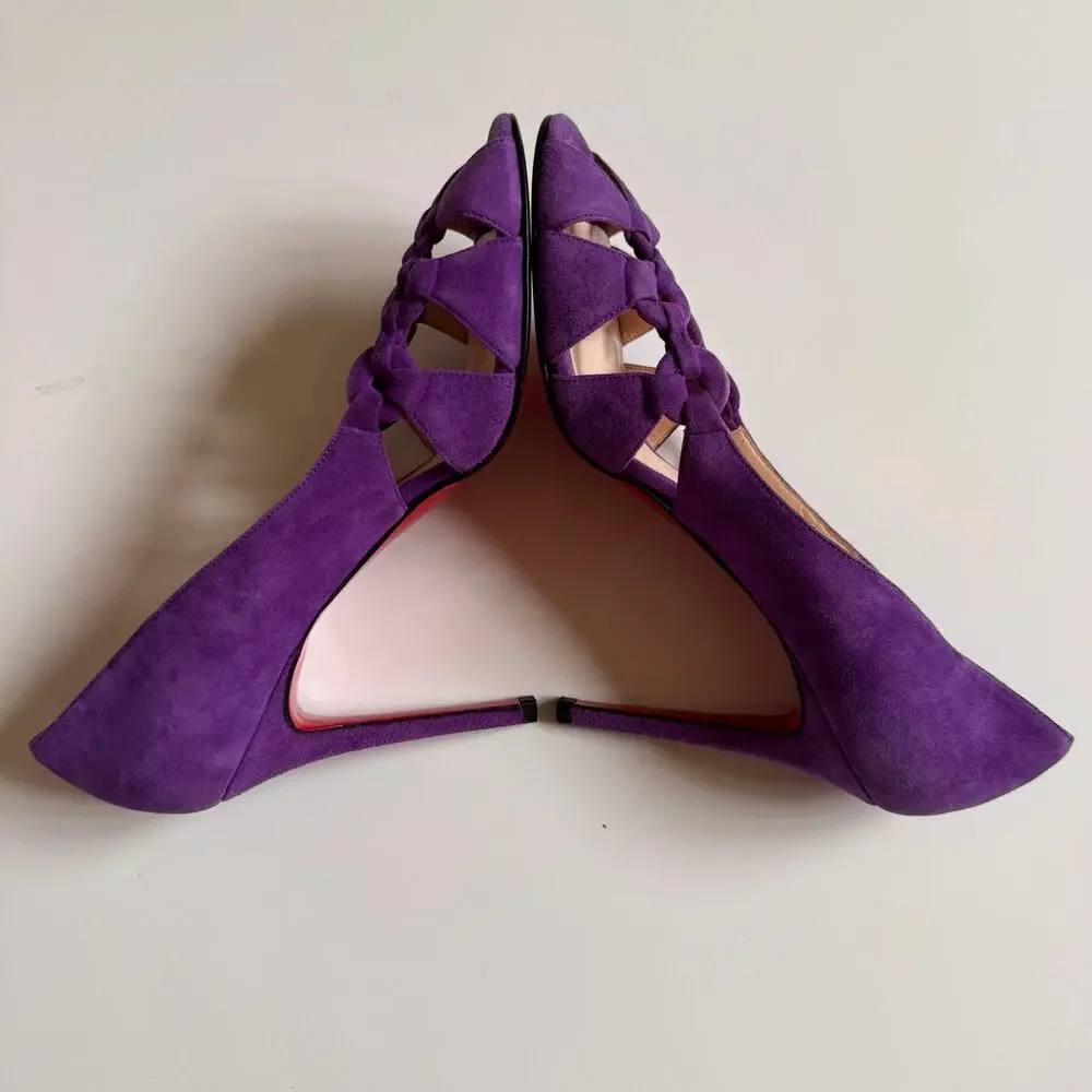 Christian Louboutin Purple Suede Vibrant Peep Toe Size 39 US 9 Shoes UNWORN